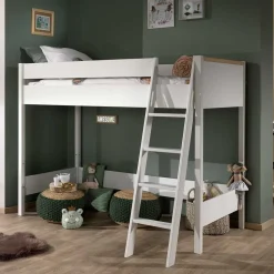 Weißes Hochbett aus Massivholz - Sarabuja