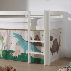 Weißes Hochbett für Kinder mit Dinos - Evanuela