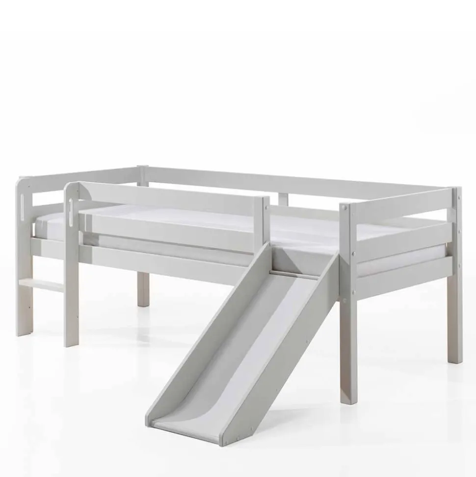 Weißes Hochbett mit Rutsche - nur 83 cm hoch - Kendalas