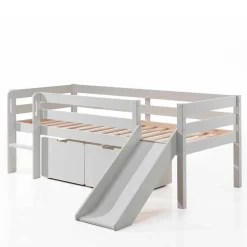 Weißes Hochbett mit Rutsche - nur 83 cm hoch - Kendalas