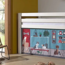 Weißes Hochbett mit Spielvorhang Zooladen - Nadals