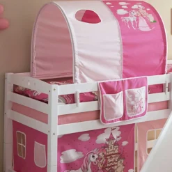 Weißes Hochbett mit Stoffset Rosa Pink - Abigail