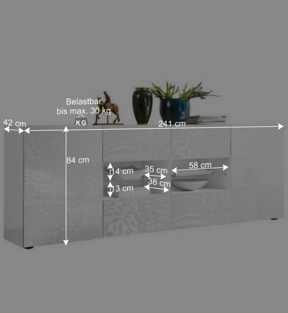 Weißes Hochglanz Sideboard 241 cm breit - Vascaub