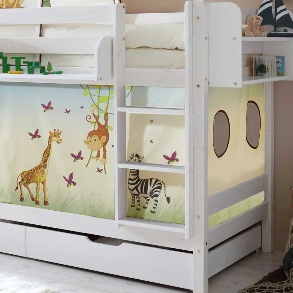 Weißes Kiefernholz Etagenbett mit Stauraum - Vionna