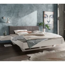 Weißes Kiefernholz-Bett mit Holzkufen - Ondeon