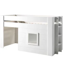 Weißes Kinder-Hochbett im Hütten Design - Renus