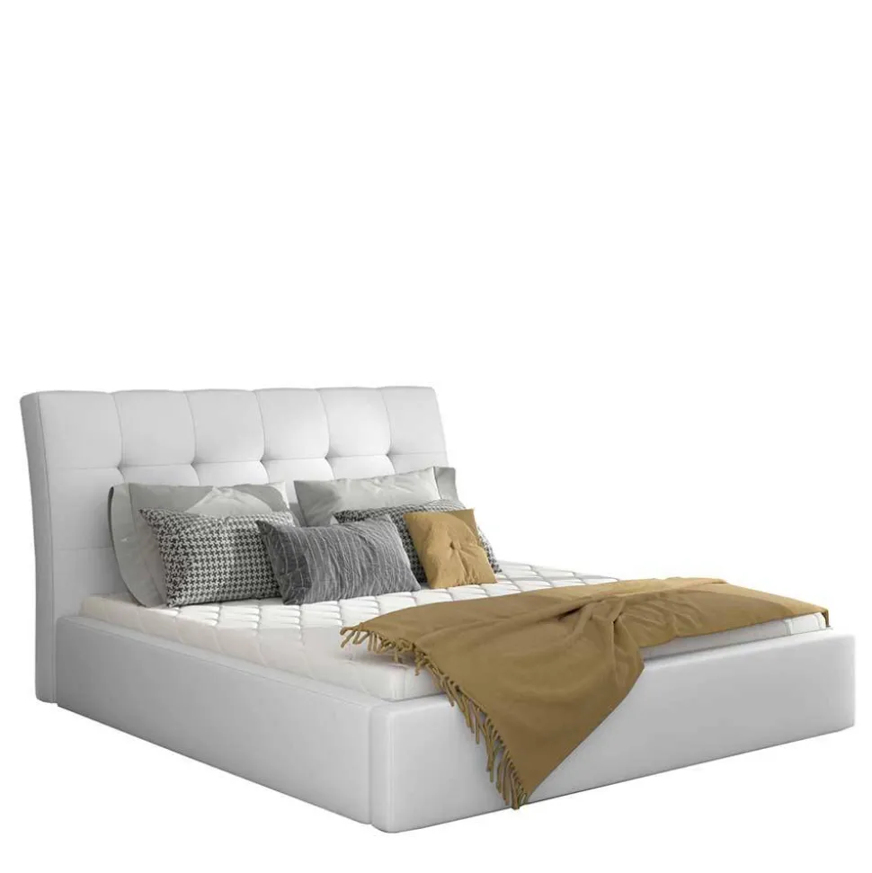 Weißes Kunstlederbett mit Bettkasten - Albin