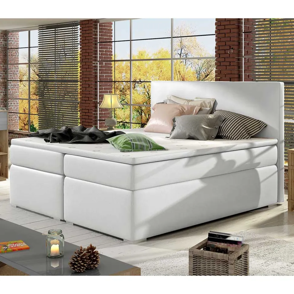 Weißes Polsterbett mit Kunstlederbezug - Settas