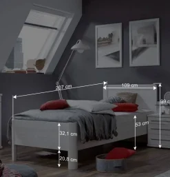 Weißes Schlafzimmerset Arneta mit Einzelbett 100x200cm (dreiteilig)