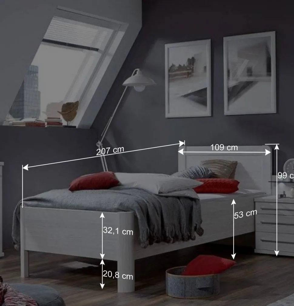 Weißes Schlafzimmerset Arneta mit Einzelbett 100x200cm (dreiteilig)