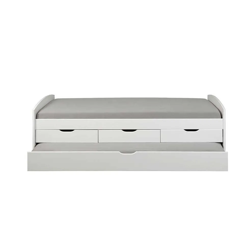 Weißes Schubkastenbett mit Ausziehbett - Becrux