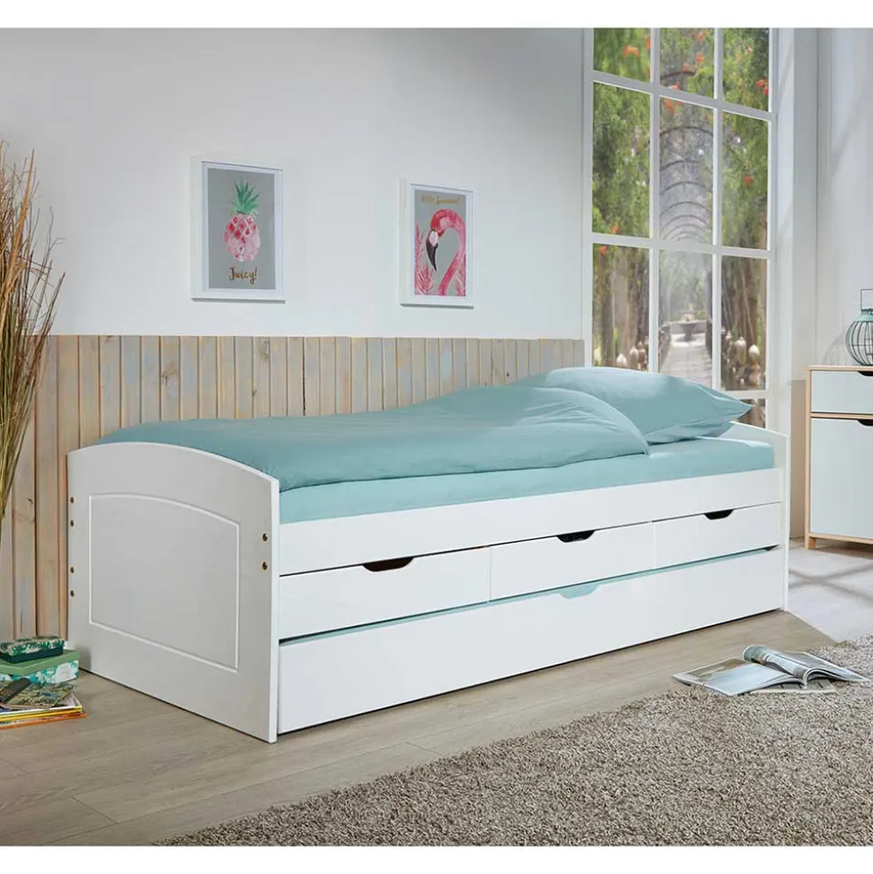 Weißes Schubkastenbett mit Ausziehbett - Becrux