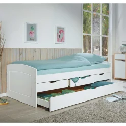 Weißes Schubkastenbett mit Ausziehbett - Becrux