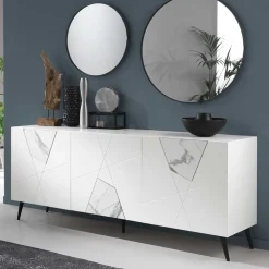 Weißes Sideboard mit Marmor Einsätzen Grau - Eleonora