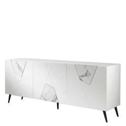 Weißes Sideboard mit Marmor Einsätzen Grau - Eleonora