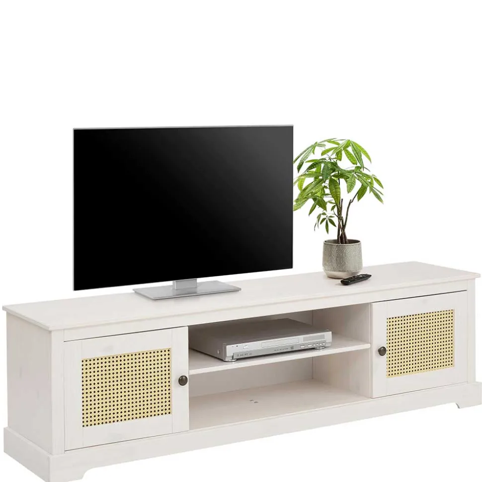 Weißes TV Board 2-türig mit Geflecht - Isvair