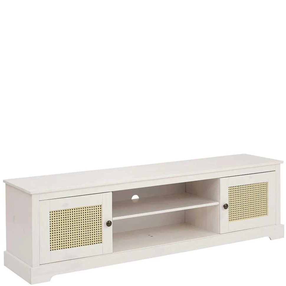 Weißes TV Board 2-türig mit Geflecht - Isvair