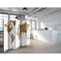 Weltkarte Motiv-Paravent in Weiß & Braun - Klever
