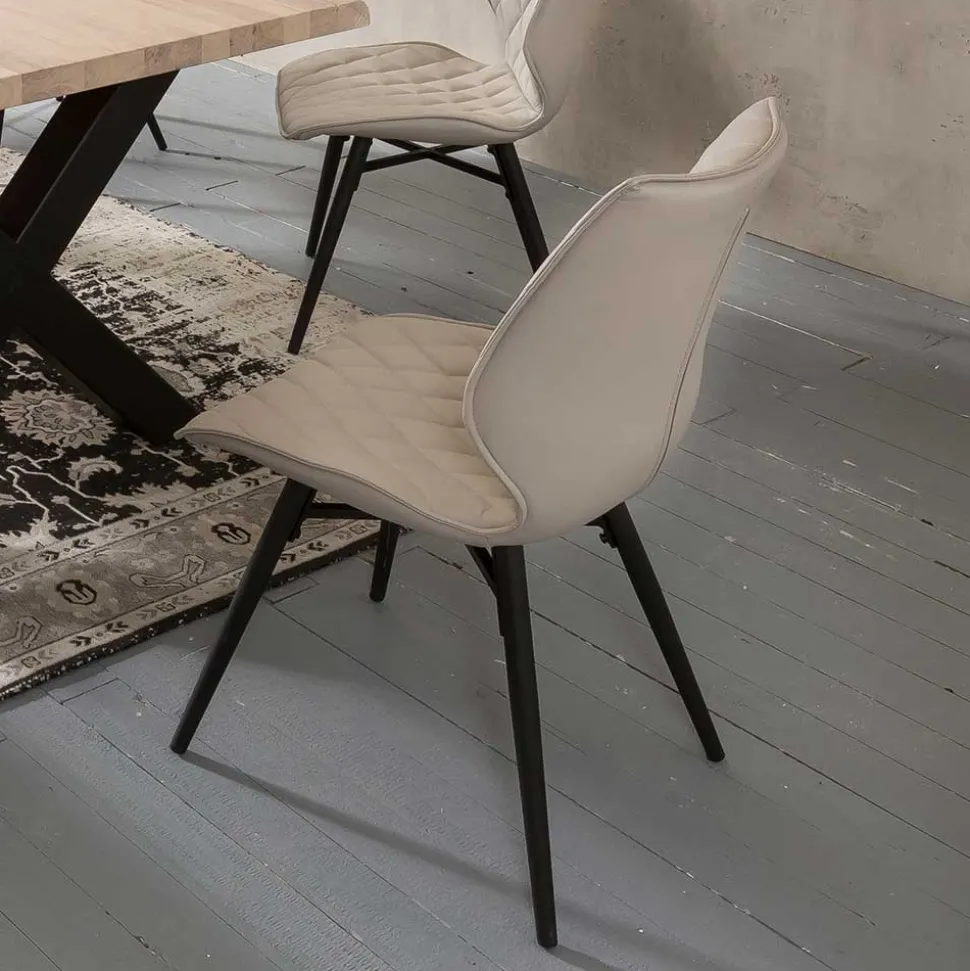 White Wash Essgruppe mit X-Fuß Tisch - Tilveta I (sechsteilig)