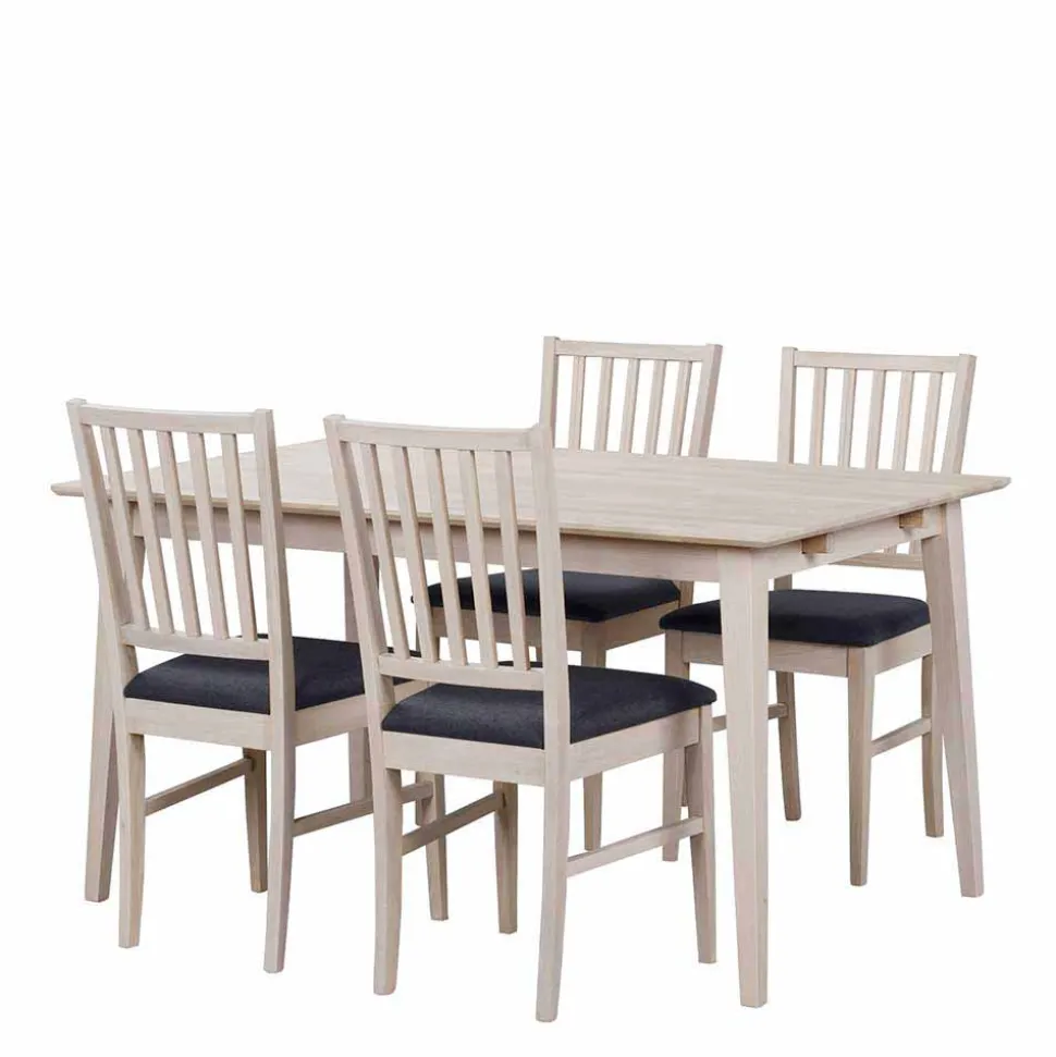 White Wash Esstischgruppe aus Eiche - Pessoa (fünfteilig)