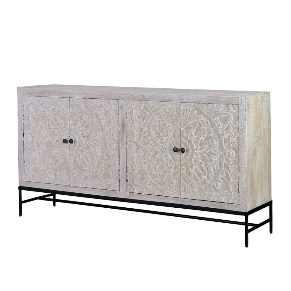 White Wash Sideboard mit Mandala Schnitzerei - Bonany