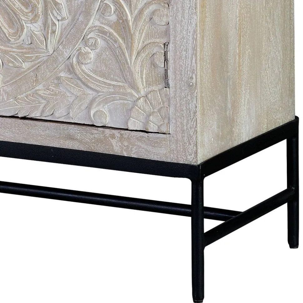 White Wash Sideboard mit Mandala Schnitzerei - Bonany