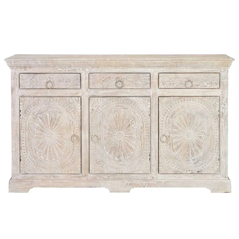 White Wash Sideboard mit Ornament Schnitzereien - Rusula