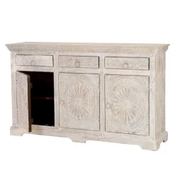 White Wash Sideboard mit Ornament Schnitzereien - Rusula