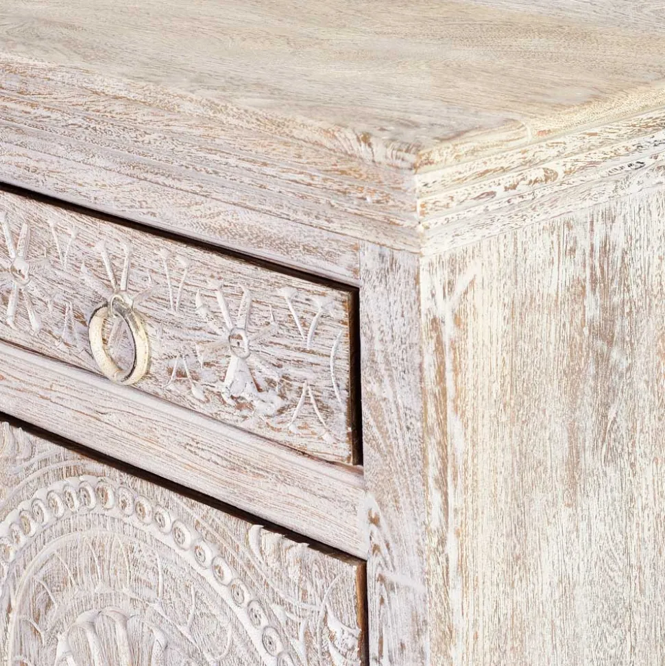 White Wash Sideboard mit Ornament Schnitzereien - Rusula