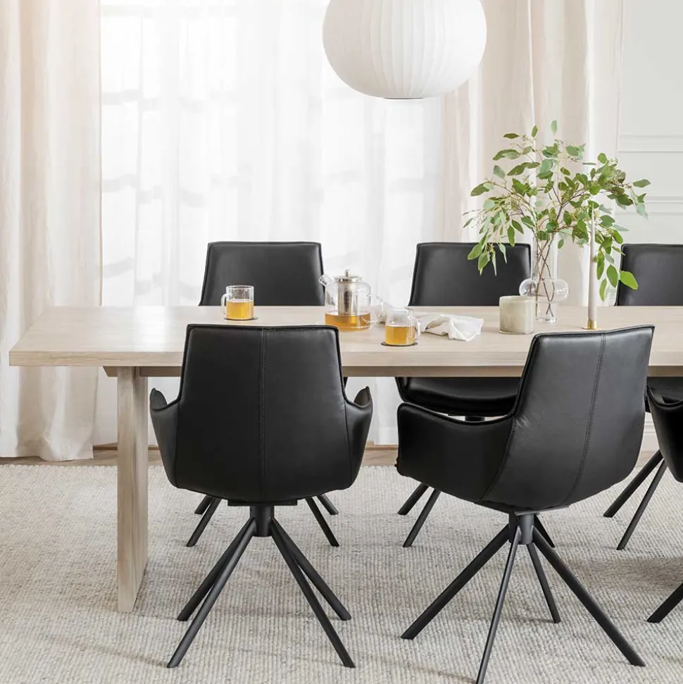 White Wash Tisch & Lederstühle - Senatau (siebenteilig)