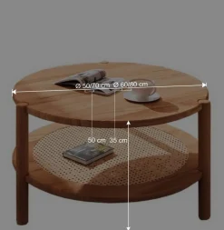 Wildbuche Couchtisch mit Ablage Wiener Geflecht - Indrya