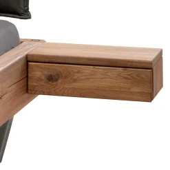 Wildeiche Balkenbett mit Leder-Kopfteil - Reneva