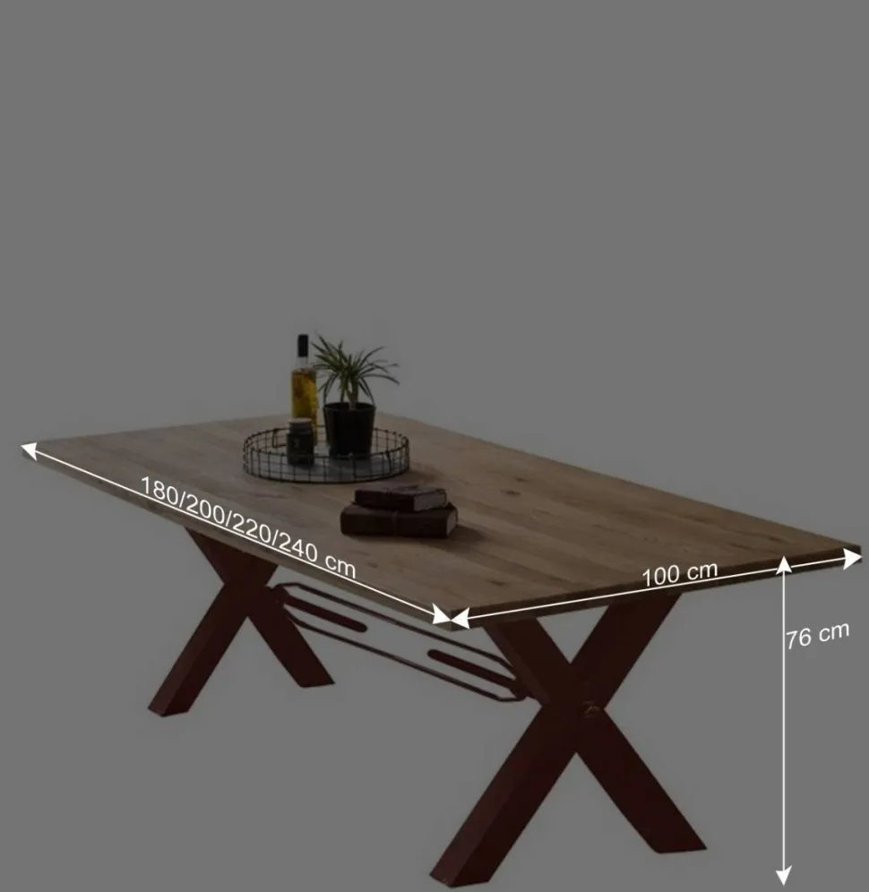 Wildeiche Baumkantentisch mit X Füßen - Vlacondra