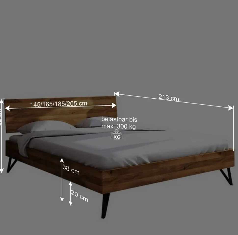 Wildeiche Bett aus Stahlfüßen in Schwarz - Mandirov