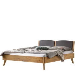 Wildeiche Bett mit Kopfteilpolstern in Grau - Luxuria