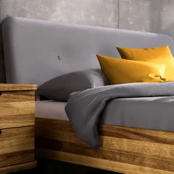 Wildeiche Designerbett mit Polsterkopfteil - Casarius