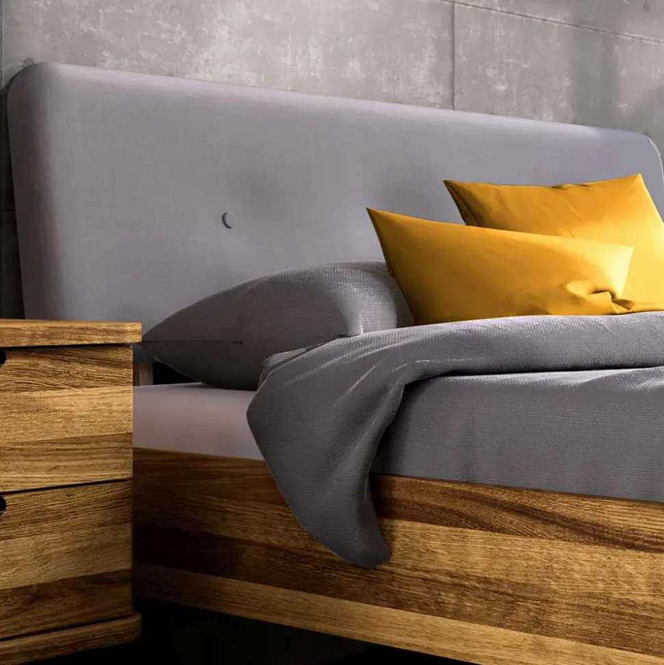 Wildeiche Designerbett mit Polsterkopfteil - Casarius