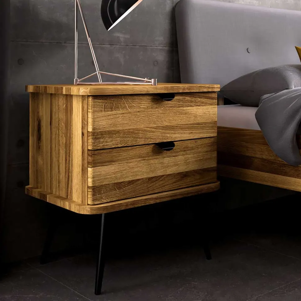 Wildeiche Designerbett mit Polsterkopfteil - Casarius