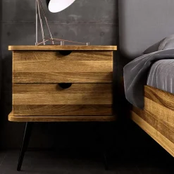 Wildeiche Designerbett mit Polsterkopfteil - Casarius