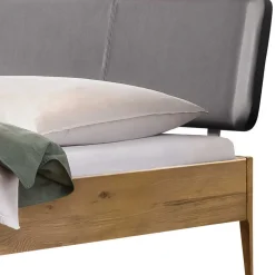 Wildeiche Doppelbett mit Kunstleder Kopfteil - Lucyanco