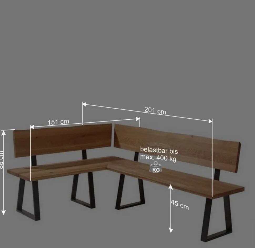 Wildeiche Eckbank mit Bügelgestell - Sympatia