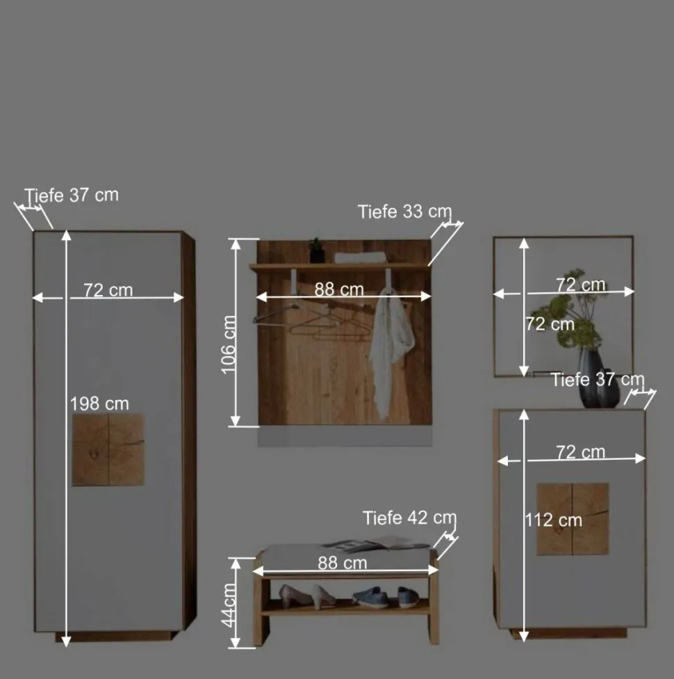 Wildeiche Flur Möbel Kombi - Mandrey (fünfteilig)