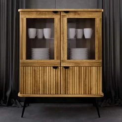 Wildeiche Highboard mit Glastüren & Holztüren - Casarius