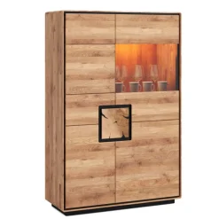 Wildeiche Highboard mit Glas Einsatz - Shipper