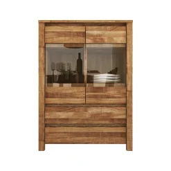 Wildeiche Highboard Nadalia massiv geölt Glas