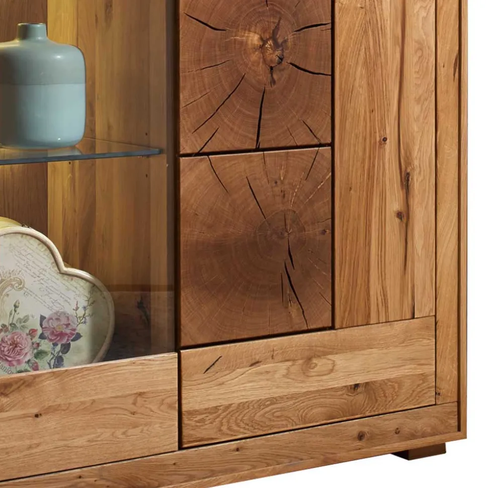 Wildeiche Highboard Troncon mit Glas Einsatz
