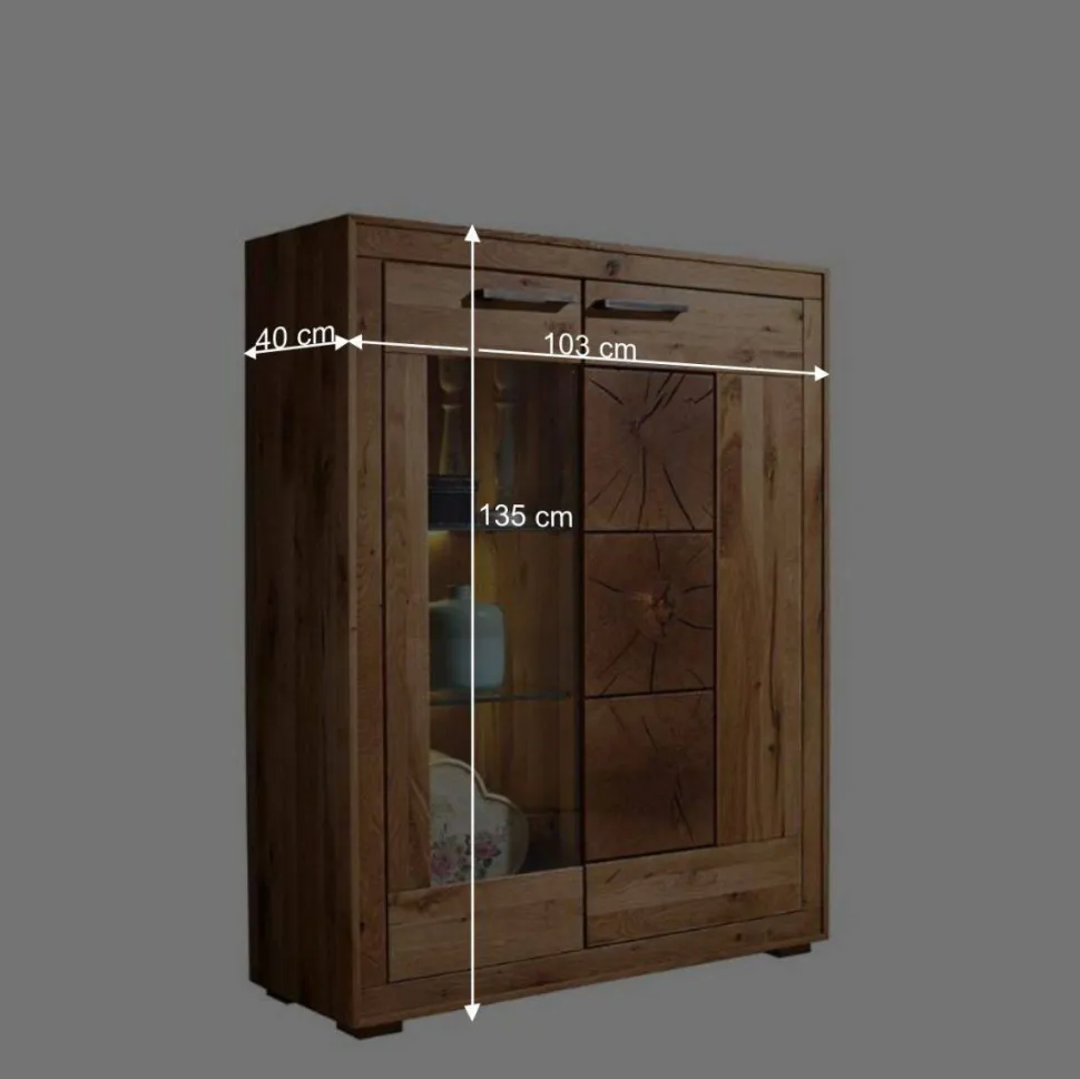 Wildeiche Highboard Troncon mit Glas Einsatz