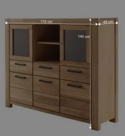 Wildeiche Highboard Vitrine teilmassiv - Sophia
