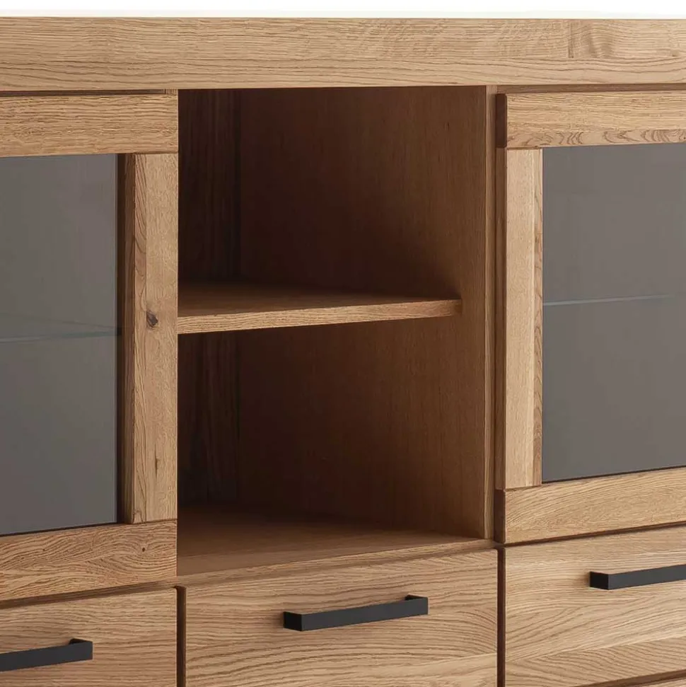 Wildeiche Highboard Vitrine teilmassiv - Sophia