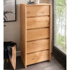 Wildeiche Hochkommode mit fünf Schubladen - Zandras